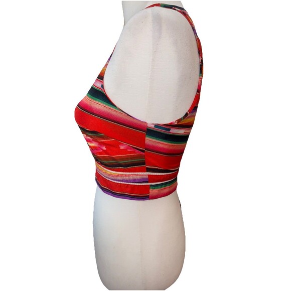 ASTR XS Aztec Multicolor Crop Top Sleeveless Back Zip Boho Festival Tank USA - Picture 2 of 9